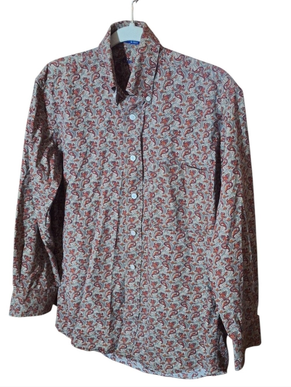 Alan Flusser Mens S Paisley Brown Red Button Up Casual Cotton Shirt EUC Retro
